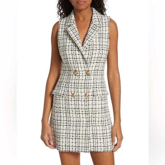 Alice and Olivia Sleeveless Tweed Dress Black and White Tuxedo Size 10 Preppy - Picture 7 of 7